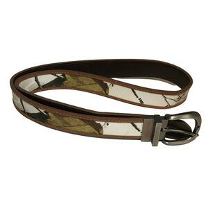 RealTree Mens Brown & White Canvas Leather Belt L / XL Metal Buckle 96000/979